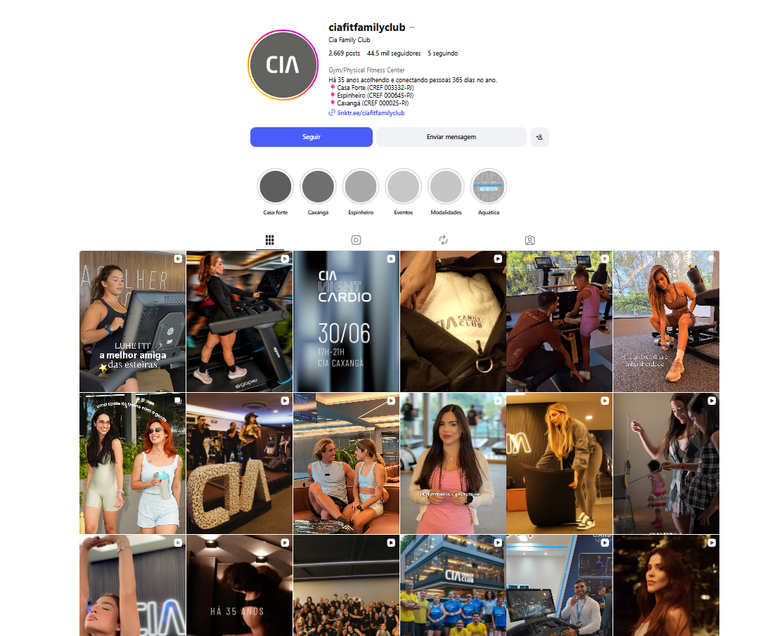 Print do Instagram da Ciafit Family Club usado como benchmark digital