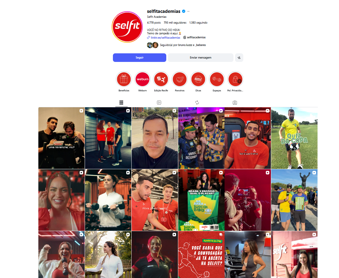 Print do Instagram da Selfit Academias usado como benchmark digital